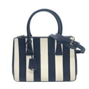 Prada Galleria Navy Blue White Saffiano Leather Shoulder Bag
